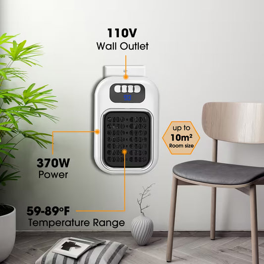 370W Mini Space Heater, Compact Wall Outlet Heater with Adjustable Thermostat & Timer