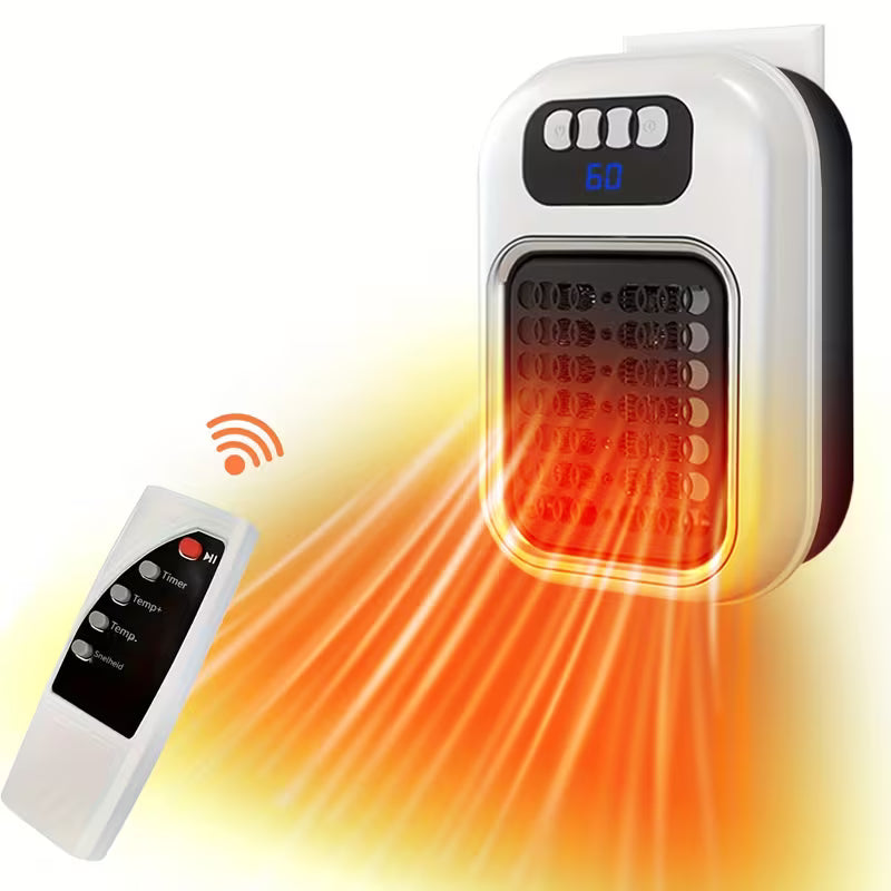 370W Mini Space Heater, Compact Wall Outlet Heater with Adjustable Thermostat & Timer