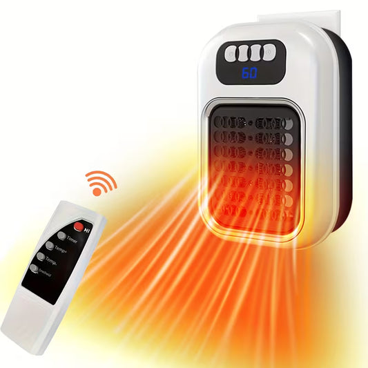 370W Mini Space Heater, Compact Wall Outlet Heater with Adjustable Thermostat & Timer