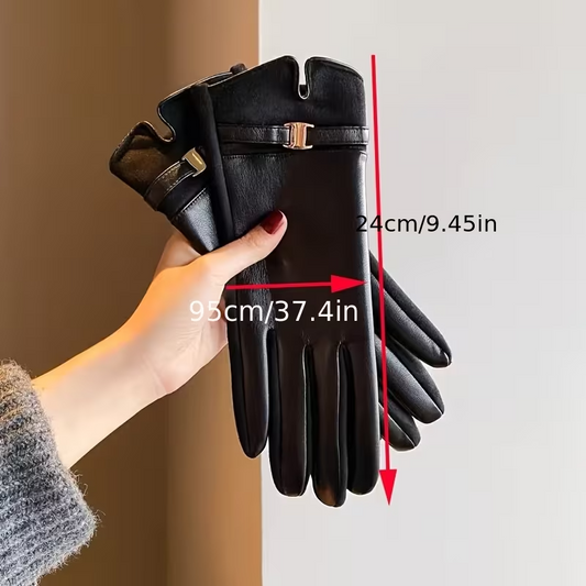 Women's Winter PU Gloves, Warm Plush-Lined Touchscreen Gloves for Driving & Cycling