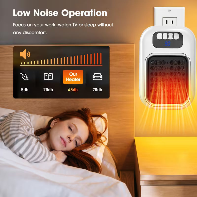 370W Mini Space Heater, Compact Wall Outlet Heater with Adjustable Thermostat & Timer