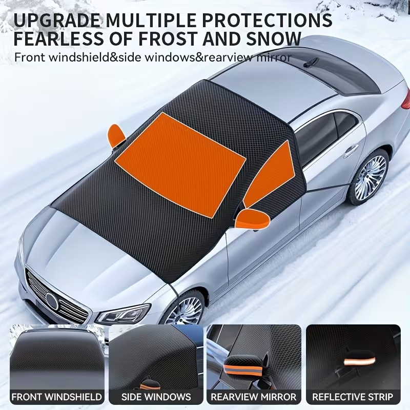 Car Windshield Snow & Sun Shade, Foldable Oxford Cloth Cover with 5 Magnets