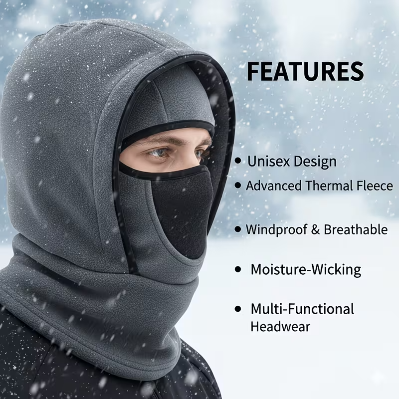 Unisex Thermal Winter Hat and Face Mask, Plush-Lined Full Face Cover for Outdoor Activities